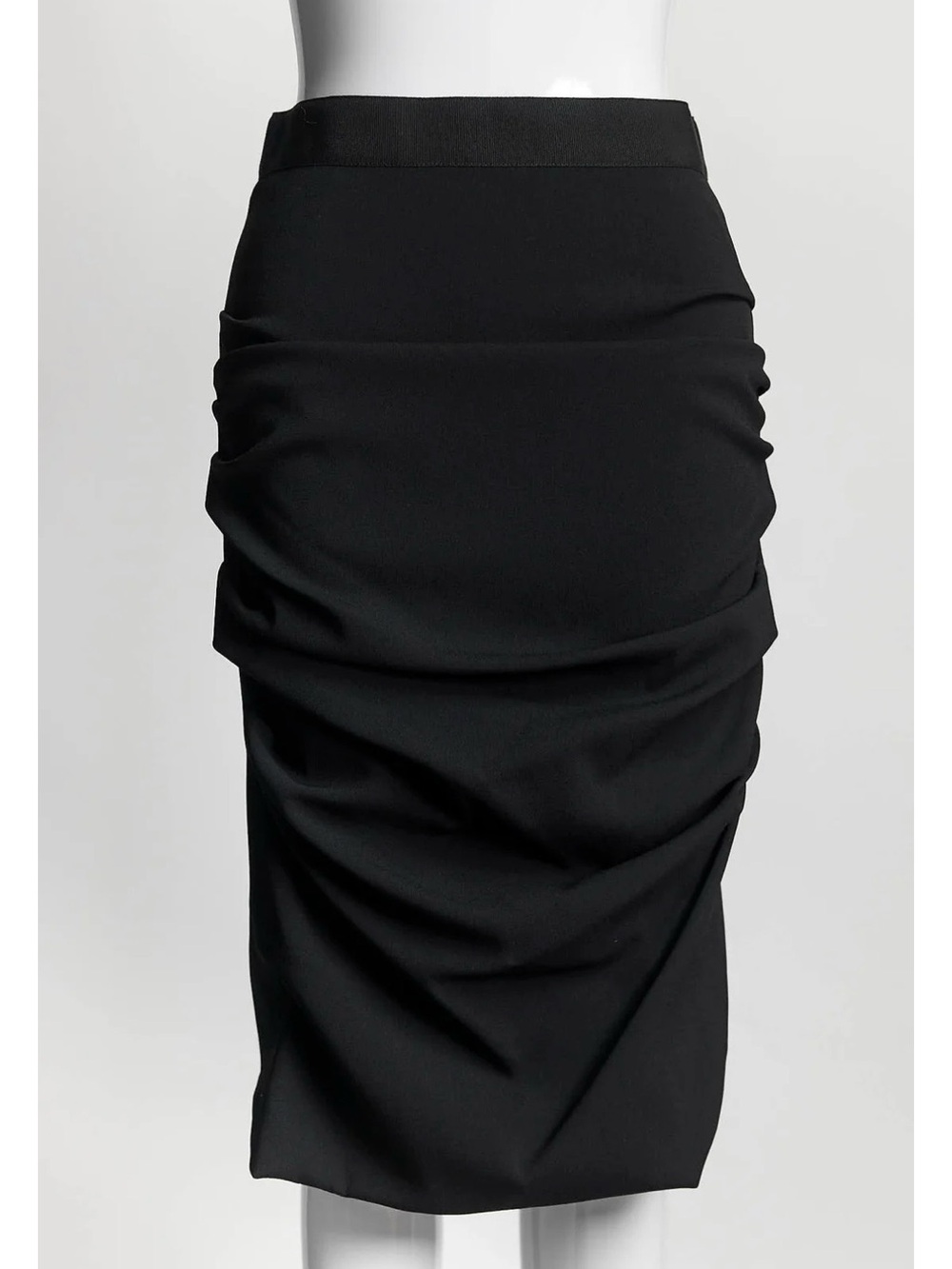 Archival Y2K Dolce & Gabbana Black Ruched Leopard Lined Pencil Skirt